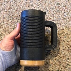 Black Textured ceramic mug with Bamboo Base - 16 Oz - Ello brand